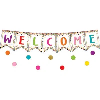 Teacher Created Resources Confetti Pennants Welcome Bulletin Board Display In Green;orange;purple