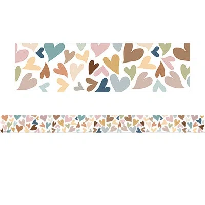 Teacher Created Resources Everyone Is Welcome Hearts Straight Border Trim In Blue;brown;pink
