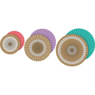 Teacher Created Resources Shabby Elegance Hanging Paper Fans In Beige;purple;teal
