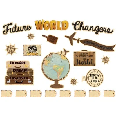 Teacher Created Resources Travel The Map Future World Changers Bulletin Board Set In Blue;brown;yellow