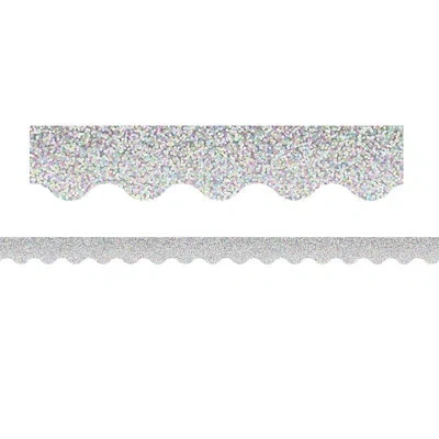 Teacher Created Resources Yellow Sparkle Scalloped Border Trim In Silver
