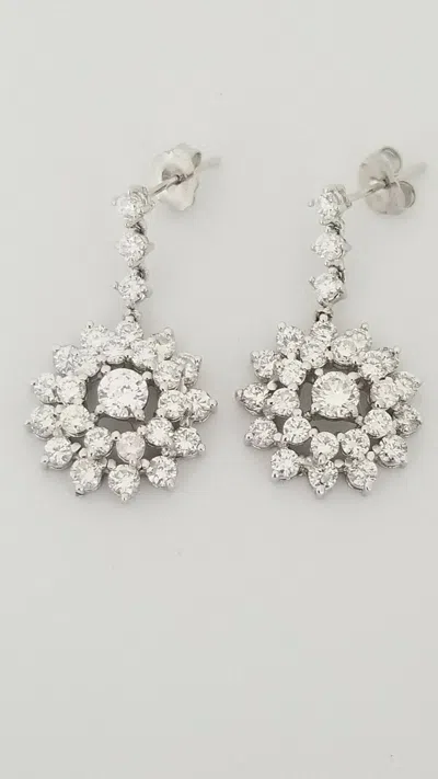Pre-owned Teachers Jewelry 14k White Gold Diamond Cluster Hanging Earring 4.50 Carat G-h Color Vs2 Clearity