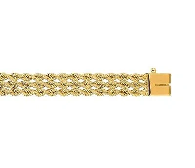 Pre-owned Teachers Jewelry 14k Yellow Gold 3 Row Rope Chain Bracelet Diamond Cut 7mm 7" Long Box Lock