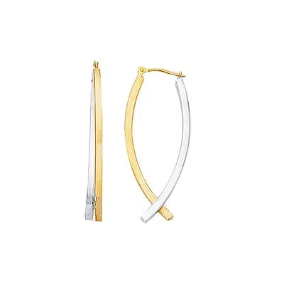 Pre-owned Teachers Jewelry 14k Yellow Gold White Gold Earrings Shiny Bypass Criss Cross Fish Tip Design