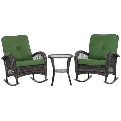 Teal Island Designs Madden 3-piece Rattan Outdoor Green Rocking Chair Set With Occasional Table