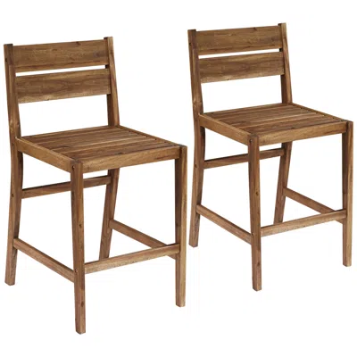 Teal Island Designs Nova 24" Natural Wood Outdoor Counter Stools Set Of 2