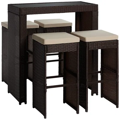 Teal Island Designs Port Henry Brown Rattan Outdoor Bar Table And Chair Set