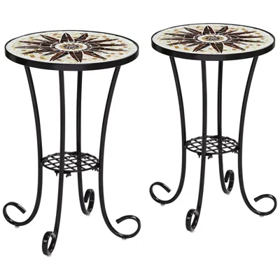 Teal Island Designs Sunburst Mosaic Black Outdoor Accent Tables Set Of 2