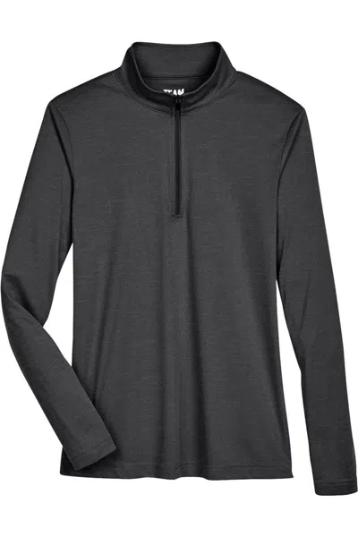 Team 365 Women's Zone Sonic Heather Performance Quarter-zip Pullover In Black