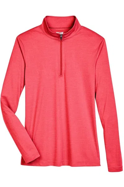 Team 365 Women's Zone Sonic Heather Performance Quarter-zip Pullover In Red