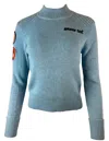 Team Event Women's "snow Cat" Embroidered & Decorated Rib Sweater Color: Cornice Blue In Blue