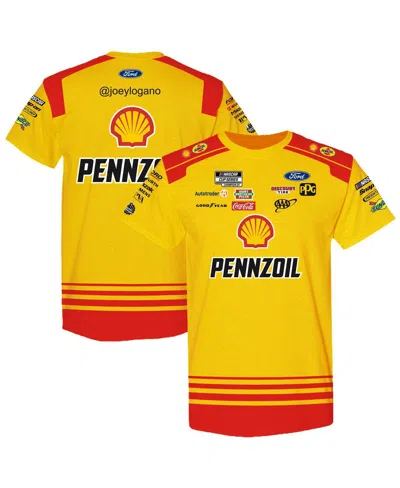 Team Penske Kids' Big Boys And Girls Yellow/red Joey Logano Shell-pennzoil Uniform T-shirt In Yellow,red