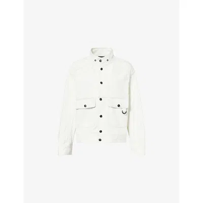 Team Wang Design Omens White Stand-collar Paint-splatter Denim Jacket Xs In Neutral