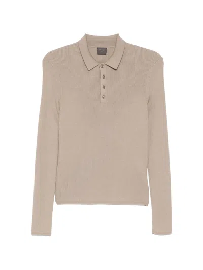 Team Wang Design Ribbed Long-sleeve Polo Shirt In Brown