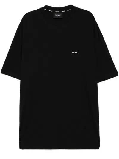 Team Wang Design Logo-embroidered Cotton T-shirt In Black