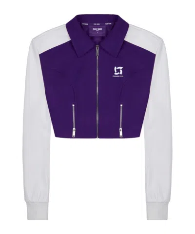Team Wang Panelled Zip-up Cropped Jacket In Blue