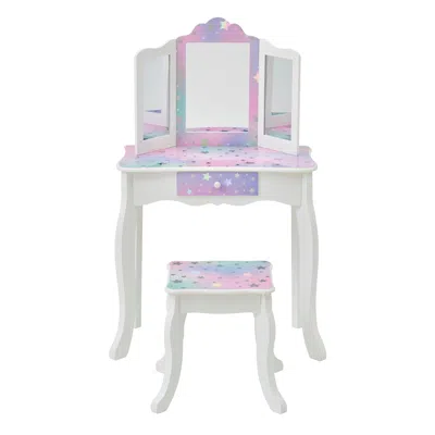 Teamson Fantasy Fields Gisele Starry Sky Kids Play Vanity Table & Stool, White & Lavender In Multi
