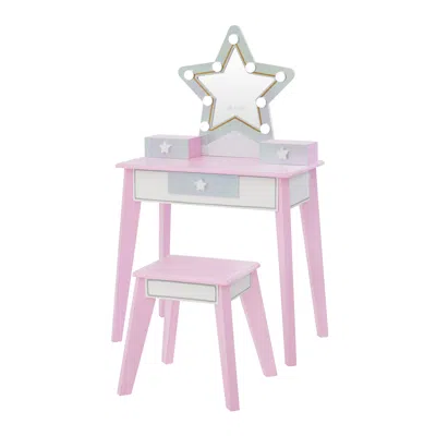 Teamson Fantasy Fields Little Princess Star Vanity With Led Illuminated Mirror, Lavender/white In Pink