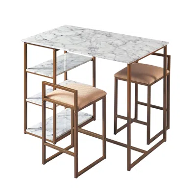 Teamson Home - Marmo Breakfast Table Dining Set With Faux Marble Top In Gold