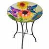 Teamson Home - Outdoor 18 Inch Handpainted Butterfly Fusion Glass Solar Bird Bath W/ Stand