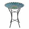 Teamson Home 18" Outdoor Solar Glass Flower Mosaic Birdbath With Led Lights And Stand