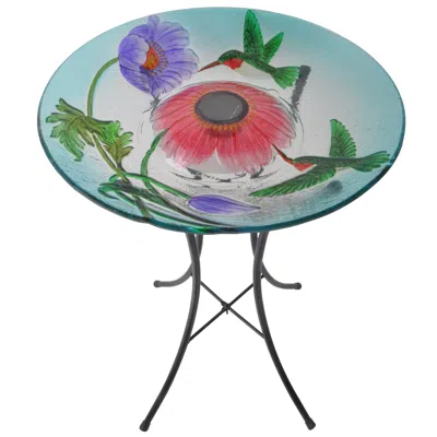 Teamson Home 18" Outdoor Solar Glass Hummingbird Birdbath With Led Lights And Stand In Animal Print