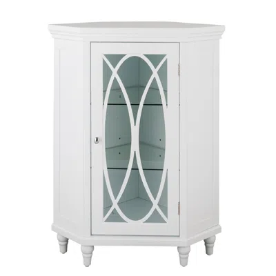 Teamson Home 32"h Florence Corner Floor Cabinet With 2 Adjustable Tempered Glass Shelves In White