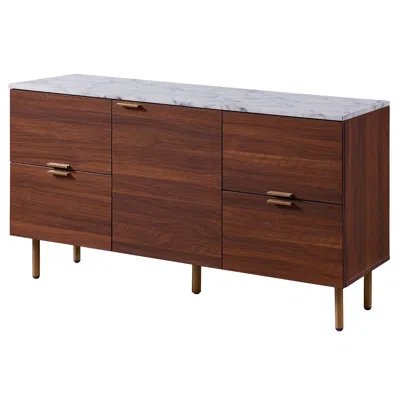 Teamson Home Ashton Rectangular Wood Sideboard With Marble-look Top And Metal Legs In Brown