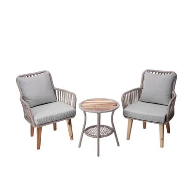 Teamson Home Indoor/outdoor 3 Piece Wicker Bistro Table And Chairs Patio Seating Set In Gray