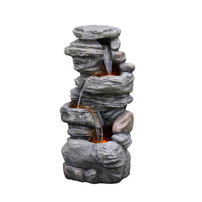 Teamson Home Indoor/outdoor 4-tier Stone-look Waterfall Fountain With Led Lights In Gray