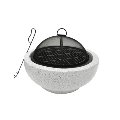 Teamson Home Outdoor 24" Wood Burning Fire Pit With Decorative Light Concrete Base In White