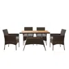 Teamson Home Outdoor 5-piece Rattan And Acacia Wood Patio Dining Set With Four Chairs, Table, Brown