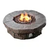 Teamson Home Outdoor Circular Stone-look Propane Gas Fire Pit