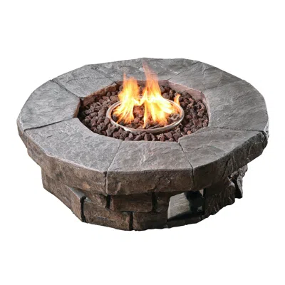 Teamson Home Outdoor Circular Stone-look Propane Gas Fire Pit In Gray