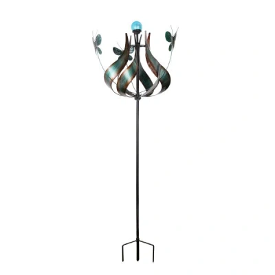 Teamson Home Solar Windmill & Lights Décor Sculpture Outdoor Garden Teal 3016386 In Gray