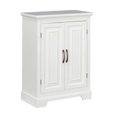 Teamson Home St. James Freestanding Two-door Floor Cabinet, White With Brushed Bronze Handles