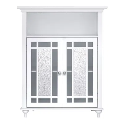 Teamson Home Windsor Wooden Floor Cabinet With Glass Mosaic Doors In White