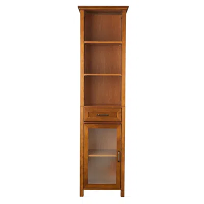 Teamson Home Wooden Bathroom Cabinet Linen & 1 Drawer Brown Oak Elg-544