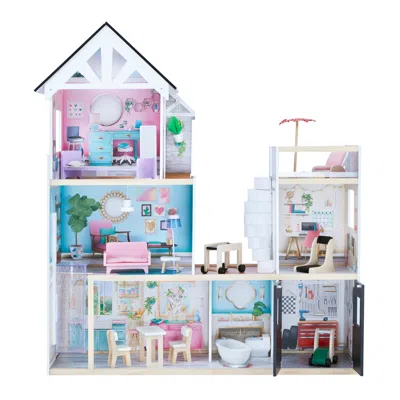 Teamson Kids 3-story Furnished Dreamland Mansion Dollhouse With Garage, Terrace, Elevator, Spiral Staircase  In Multi