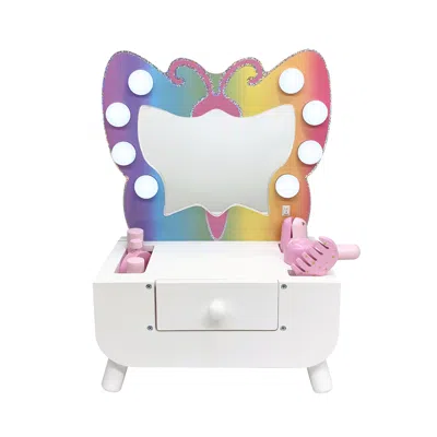 Teamson Kids Colorful Butterfly-shaped Tabletop Vanity With Led-illuminated Mirror And Accessory Set In Multi