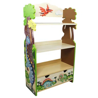 Teamson Kids Dinosaur Kingdom Hand Crafted Kids Wooden Bookcase Td-0069a In Brown