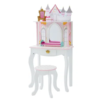 Teamson Kids Kids Vanity Set Castle Table With Mirror & Stool White Td-12951a