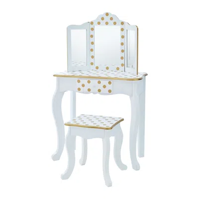 Teamson Kids Kids Vanity Set Wooden Table With Mirror & Stool Gold Td-11670m In Blue