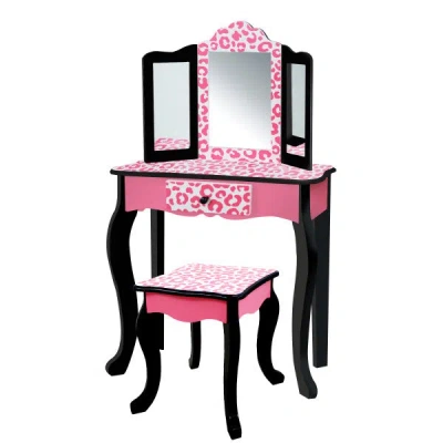 Teamson Kids Kids Vanity Set Wooden Table With Mirror & Stool Pink Td-11670a In Multi