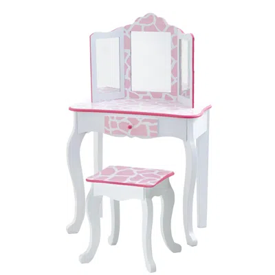 Teamson Kids Kids Vanity Set Wooden Table With Mirror & Stool Pink Td-11670d
