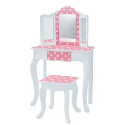 Teamson Kids Kids Vanity Set Wooden Table With Mirror & Stool Pink Td-11670f