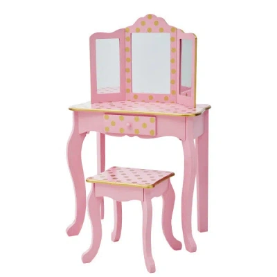 Teamson Kids Kids Vanity Set Wooden Table With Mirror & Stool Pink Td-11670l In Multi