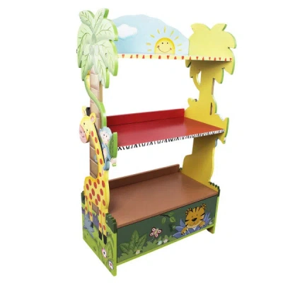 Teamson Kids Kids Wooden Bookcase Sunny Safari Kids Book Shelf Storage W-8268a