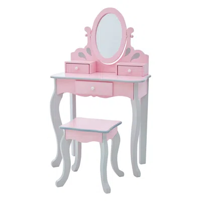 Teamson Kids Kids Wooden Vanity Set Table With Mirror & Stool Pink Td-12851a In Multi