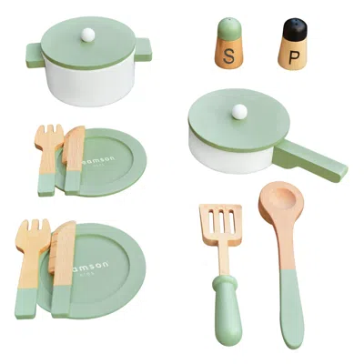 Teamson Kids Little Chef Frankfurt 14-piece Pretend Play Kitchen Cookware Accessory Set, Green